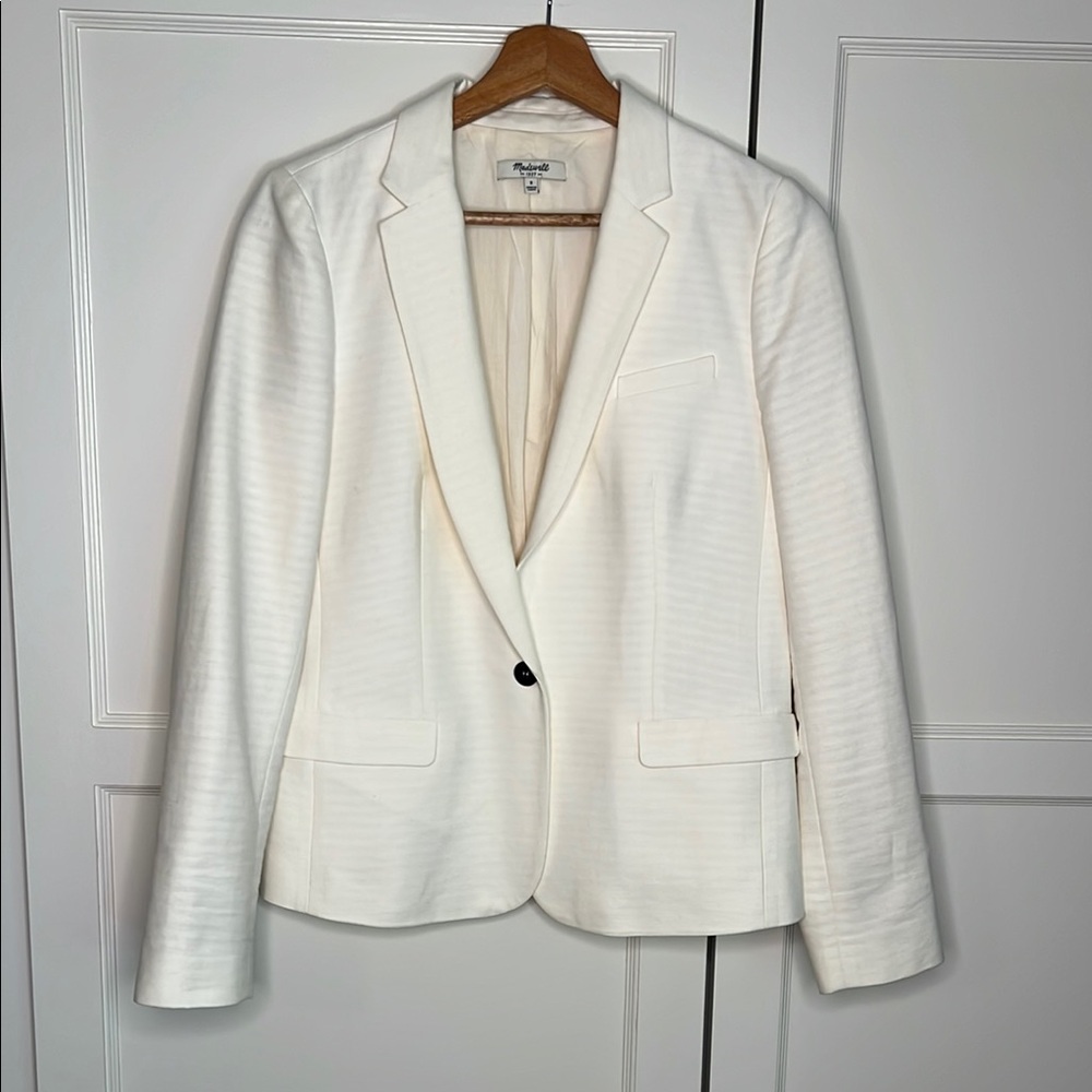 Madewell Cream White Blazer Tailored Linen and Cotton